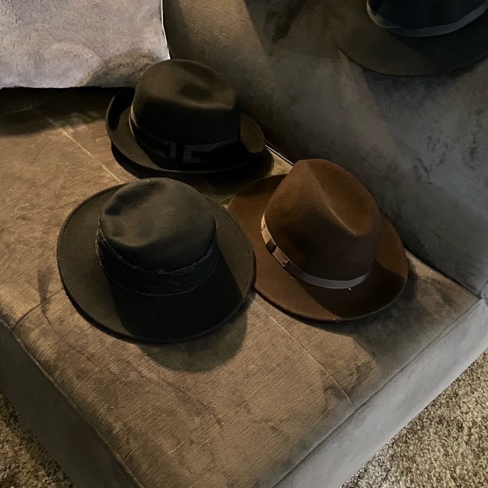 Mad Hatter Felt Trio - 2 menswear Fedoras plus 1 Feminine Blk felt hat